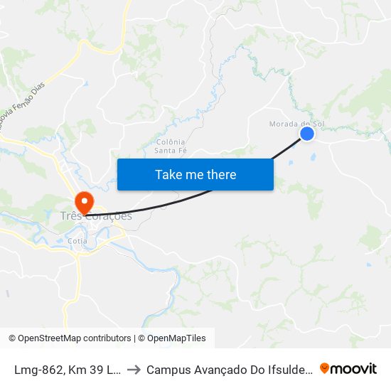 Lmg-862, Km 39 Leste to Campus Avançado Do Ifsuldeminas map