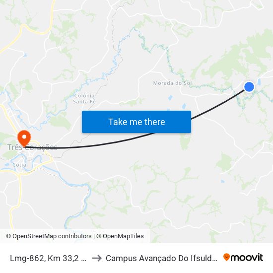Lmg-862, Km 33,2 Leste to Campus Avançado Do Ifsuldeminas map