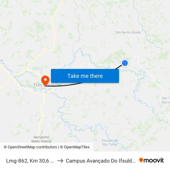 Lmg-862, Km 30,6 Leste to Campus Avançado Do Ifsuldeminas map