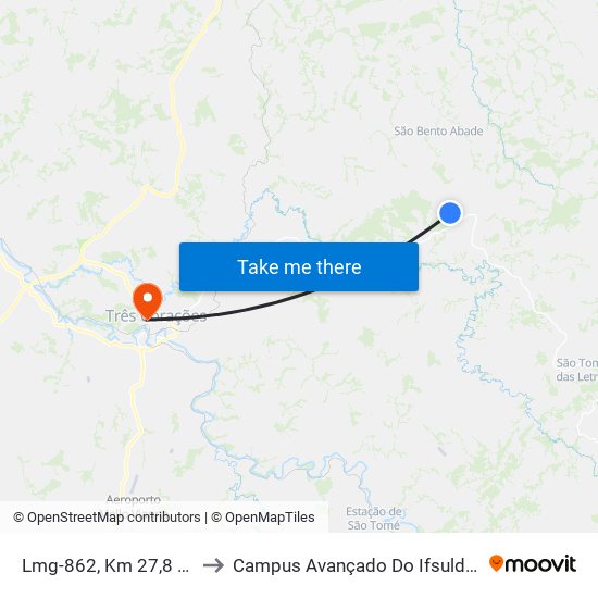 Lmg-862, Km 27,8 Oeste to Campus Avançado Do Ifsuldeminas map
