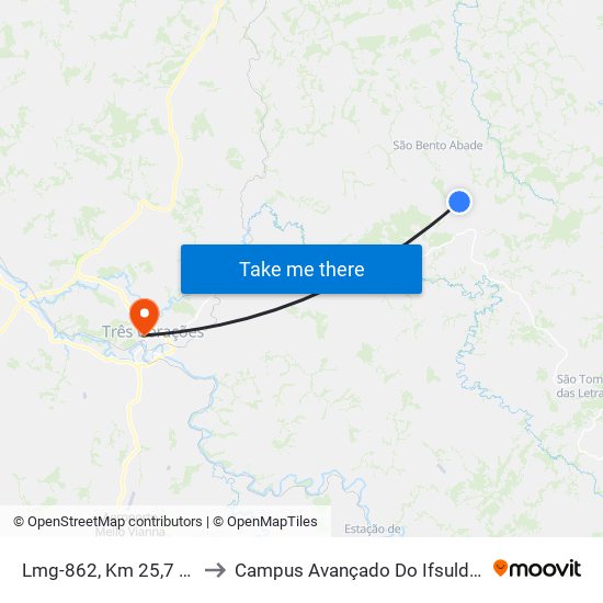Lmg-862, Km 25,7 Oeste to Campus Avançado Do Ifsuldeminas map