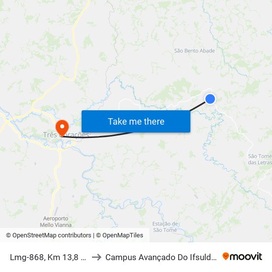 Lmg-868, Km 13,8 Leste to Campus Avançado Do Ifsuldeminas map