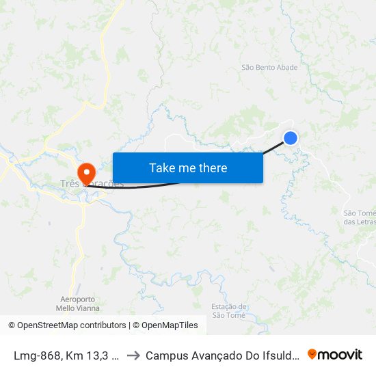 Lmg-868, Km 13,3 Leste to Campus Avançado Do Ifsuldeminas map