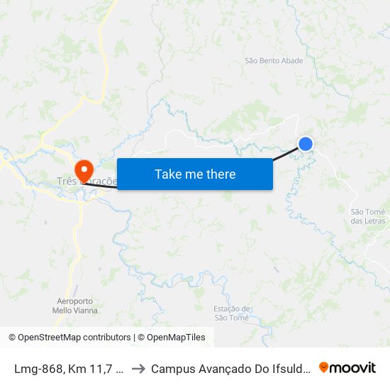 Lmg-868, Km 11,7 Leste to Campus Avançado Do Ifsuldeminas map
