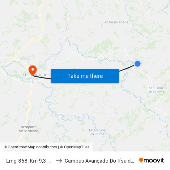 Lmg-868, Km 9,3 Oeste to Campus Avançado Do Ifsuldeminas map