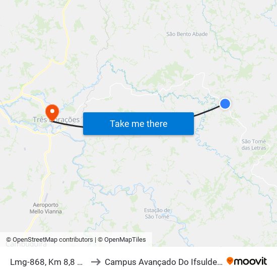Lmg-868, Km 8,8 Leste to Campus Avançado Do Ifsuldeminas map