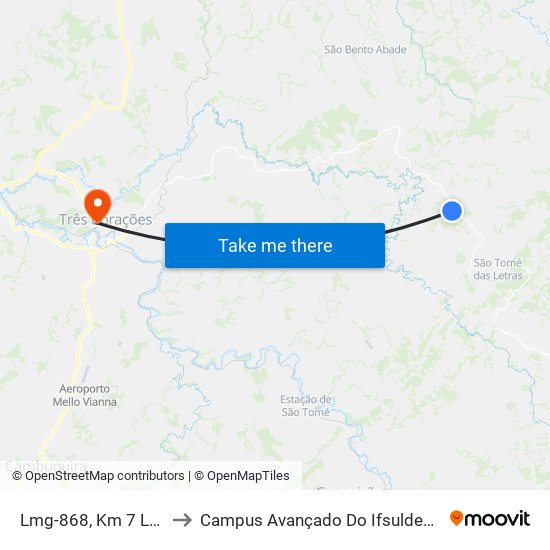 Lmg-868, Km 7 Leste to Campus Avançado Do Ifsuldeminas map