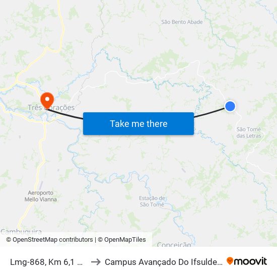 Lmg-868, Km 6,1 Leste to Campus Avançado Do Ifsuldeminas map