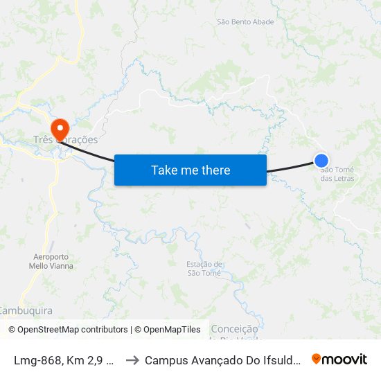 Lmg-868, Km 2,9 Oeste to Campus Avançado Do Ifsuldeminas map