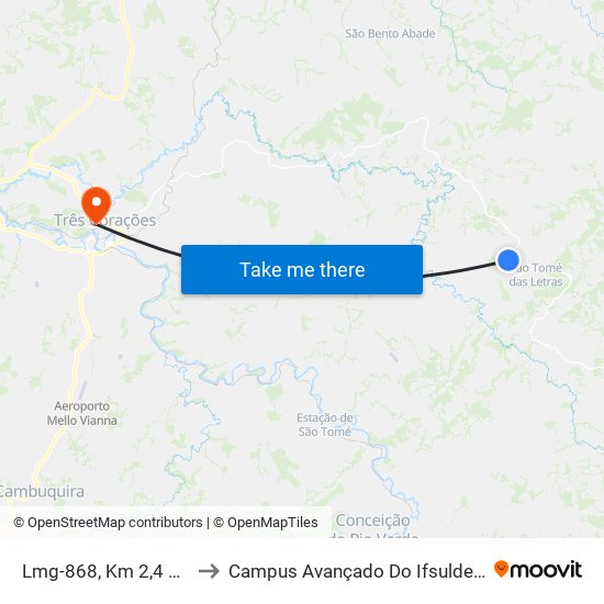 Lmg-868, Km 2,4 Leste to Campus Avançado Do Ifsuldeminas map