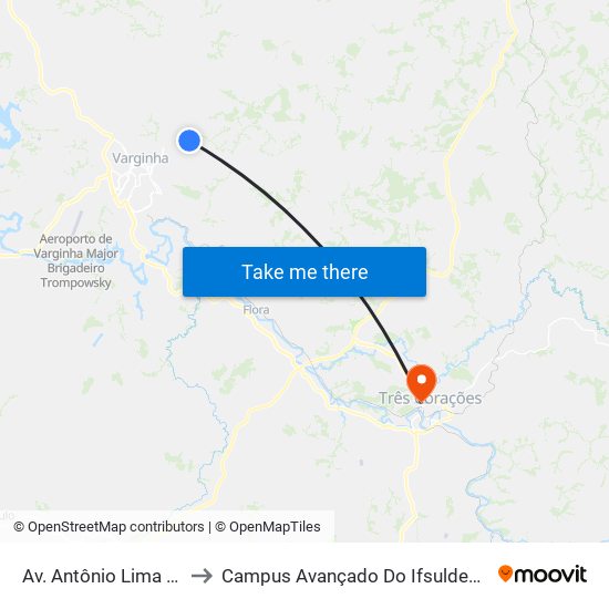 Av. Antônio Lima Reis to Campus Avançado Do Ifsuldeminas map