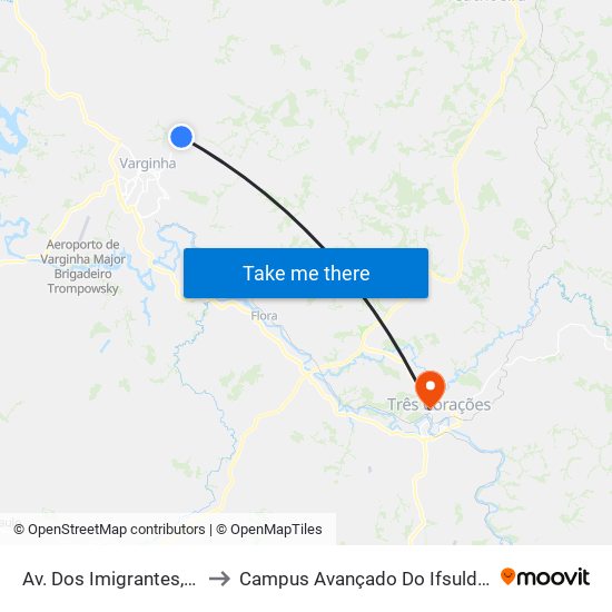 Av. Dos Imigrantes, 3960 to Campus Avançado Do Ifsuldeminas map