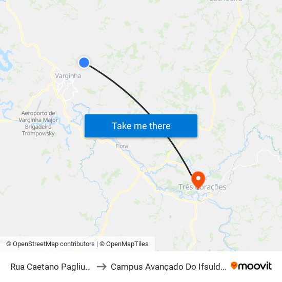 Rua Caetano Pagliuca, 65 to Campus Avançado Do Ifsuldeminas map