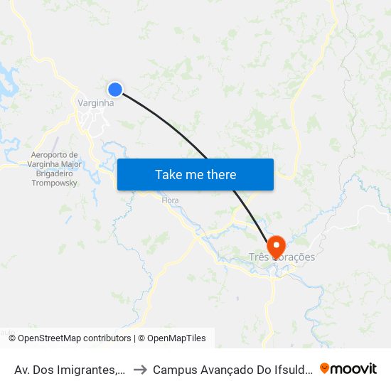 Av. Dos Imigrantes, 3000 to Campus Avançado Do Ifsuldeminas map