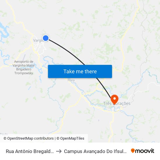 Rua Antônio Bregalda, 697 to Campus Avançado Do Ifsuldeminas map