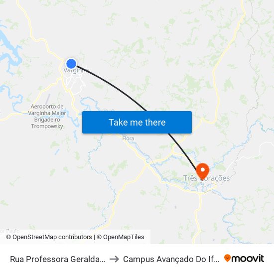 Rua Professora Geralda Baroli, 220 to Campus Avançado Do Ifsuldeminas map