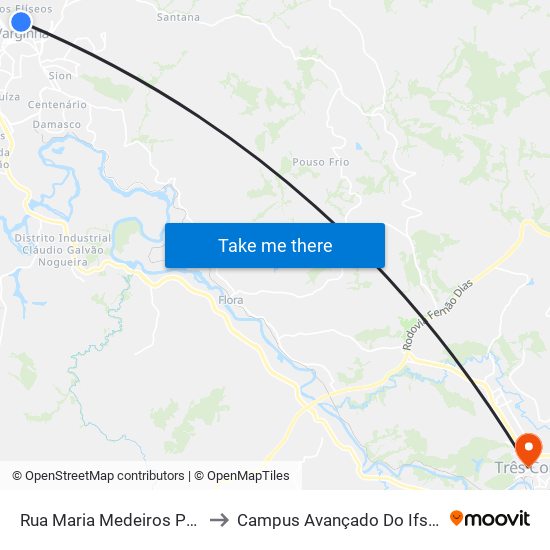 Rua Maria Medeiros Paruci, 115 to Campus Avançado Do Ifsuldeminas map