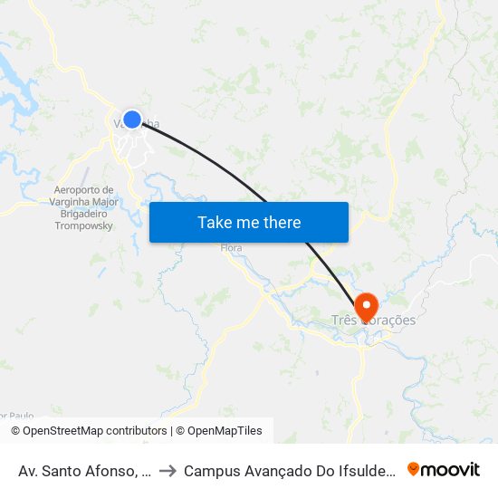 Av. Santo Afonso, 430 to Campus Avançado Do Ifsuldeminas map