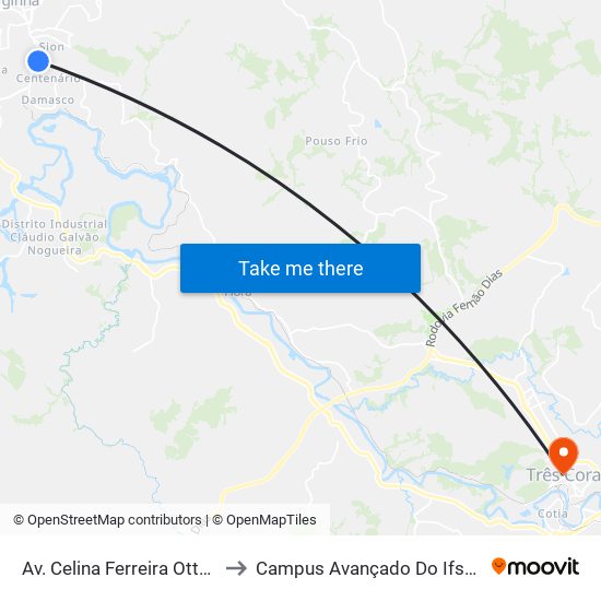 Av. Celina Ferreira Ottoni, 2600 to Campus Avançado Do Ifsuldeminas map