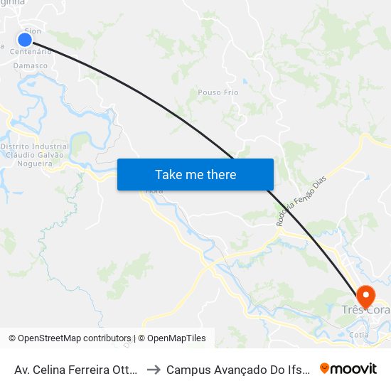 Av. Celina Ferreira Ottoni, 2605 to Campus Avançado Do Ifsuldeminas map