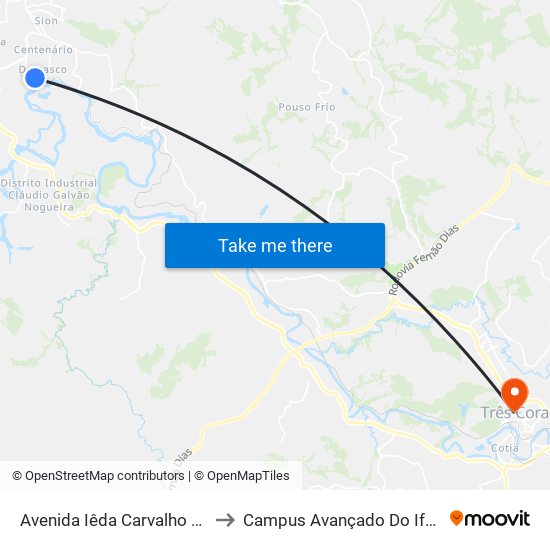 Avenida Iêda Carvalho Silva, 1780 to Campus Avançado Do Ifsuldeminas map