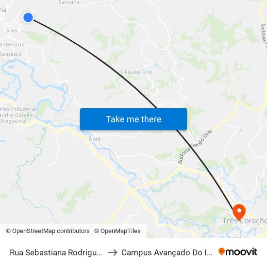 Rua Sebastiana Rodrigues Da Rocha to Campus Avançado Do Ifsuldeminas map