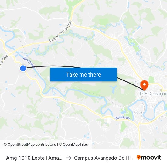 Amg-1010 Leste | Amadeu Miguel to Campus Avançado Do Ifsuldeminas map