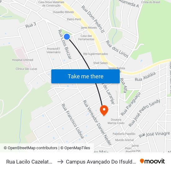 Rua Lacilo Cazelato, 142 to Campus Avançado Do Ifsuldeminas map