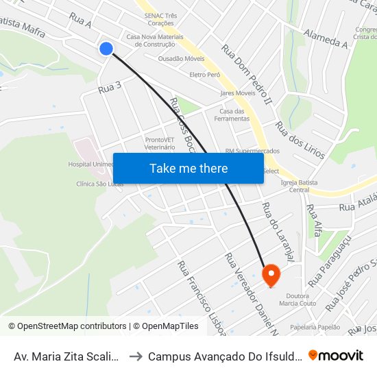 Av. Maria Zita Scalioni, 98 to Campus Avançado Do Ifsuldeminas map