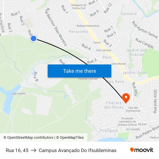 Rua 16, 45 to Campus Avançado Do Ifsuldeminas map