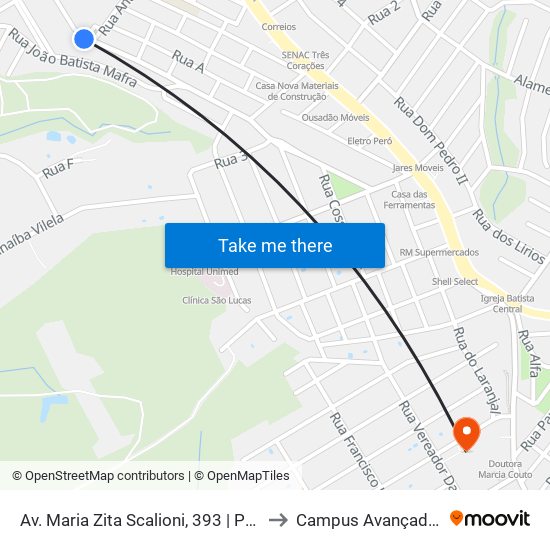 Av. Maria Zita Scalioni, 393 | Praça José Feliciano Nogueira to Campus Avançado Do Ifsuldeminas map