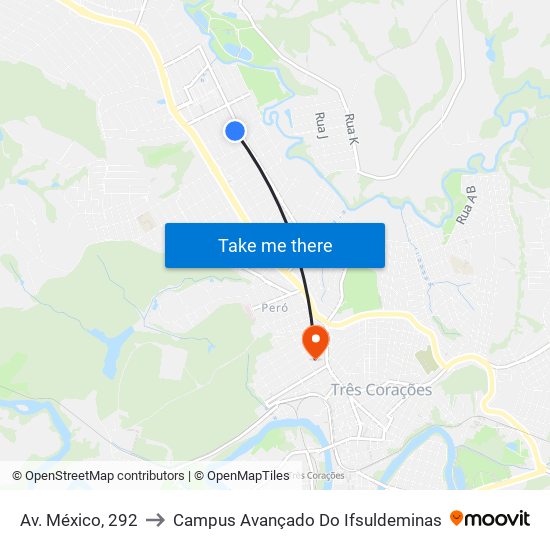 Av. México, 292 to Campus Avançado Do Ifsuldeminas map