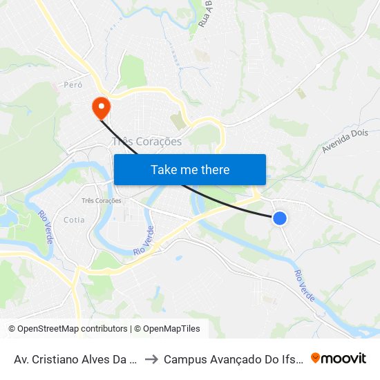 Av. Cristiano Alves Da Silva, 135 to Campus Avançado Do Ifsuldeminas map