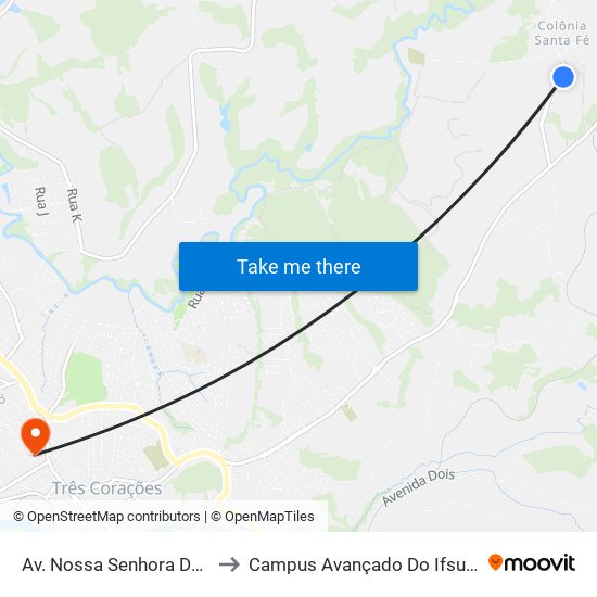 Av. Nossa Senhora Do Monte to Campus Avançado Do Ifsuldeminas map