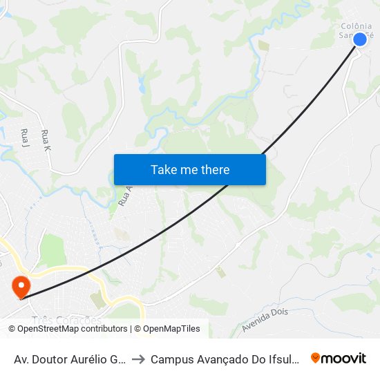 Av. Doutor Aurélio Gazolla to Campus Avançado Do Ifsuldeminas map