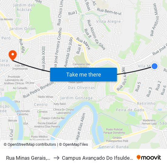 Rua Minas Gerais, 137 to Campus Avançado Do Ifsuldeminas map