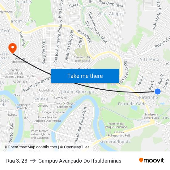 Rua 3, 23 to Campus Avançado Do Ifsuldeminas map