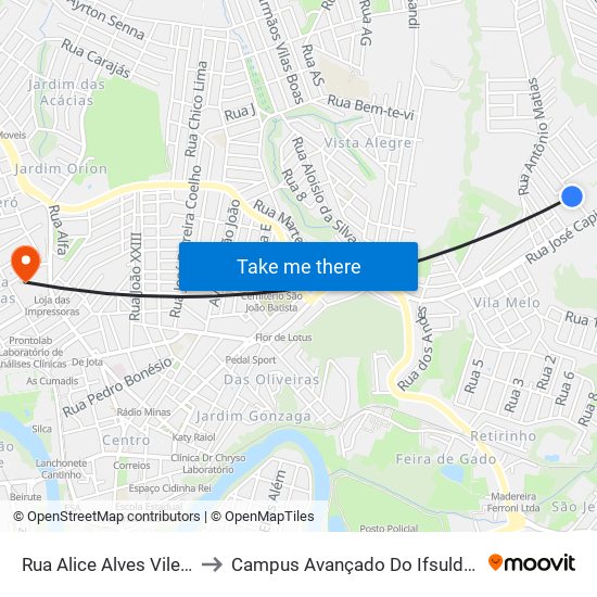 Rua Alice Alves Vilela, 91 to Campus Avançado Do Ifsuldeminas map