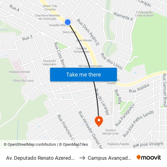 Av. Deputado Renato Azeredo, 486 | Boutique Da Carne to Campus Avançado Do Ifsuldeminas map