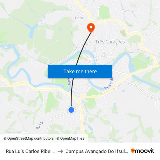 Rua Luís Carlos Ribeiro, 130 to Campus Avançado Do Ifsuldeminas map