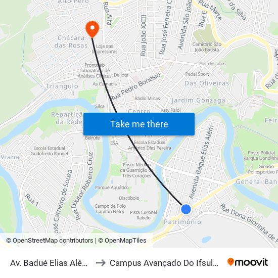 Av. Badué Elias Além, 800 to Campus Avançado Do Ifsuldeminas map