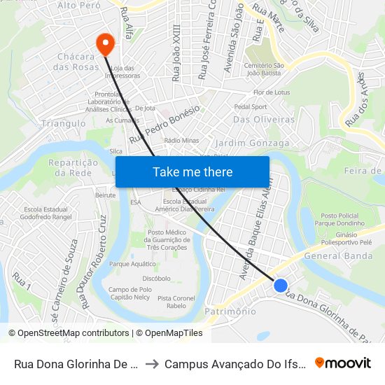 Rua Dona Glorinha De Paiva, 96 to Campus Avançado Do Ifsuldeminas map