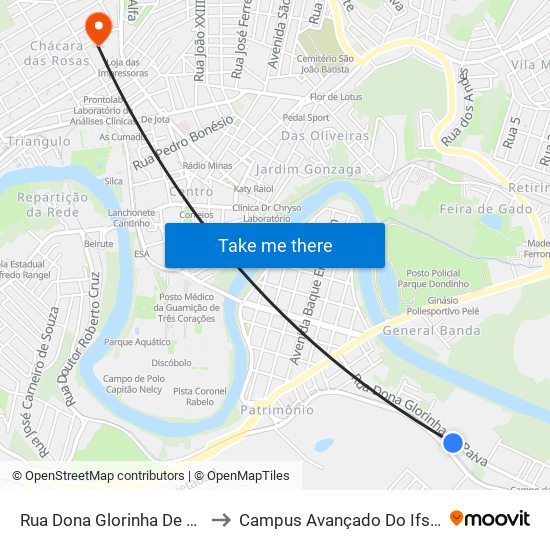 Rua Dona Glorinha De Paiva, 654 to Campus Avançado Do Ifsuldeminas map