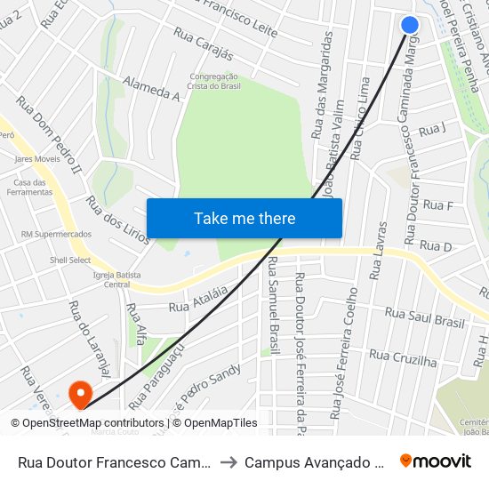 Rua Doutor Francesco Caminada Margotti, 965 to Campus Avançado Do Ifsuldeminas map