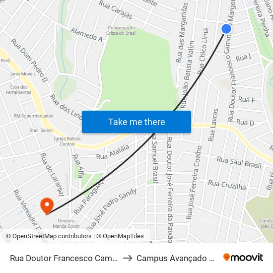 Rua Doutor Francesco Caminada Margotti, 833 to Campus Avançado Do Ifsuldeminas map