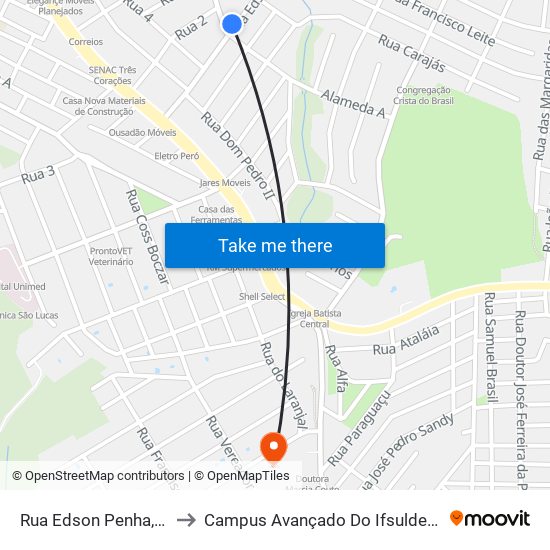 Rua Edson Penha, 355 to Campus Avançado Do Ifsuldeminas map