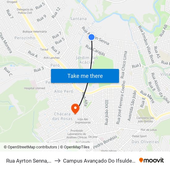 Rua Ayrton Senna, 467 to Campus Avançado Do Ifsuldeminas map