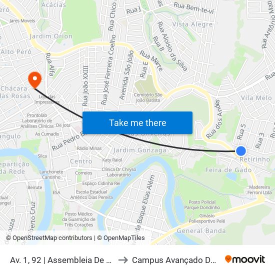 Av. 1, 92 | Assembleia De Deus De Curitiba to Campus Avançado Do Ifsuldeminas map