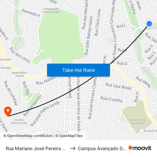 Rua Mariano José Pereira Da Fonseca Reis, 85 to Campus Avançado Do Ifsuldeminas map