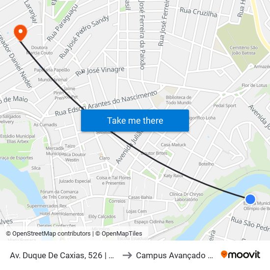 Av. Duque De Caxias, 526 | E.M. Olímpia De Brito to Campus Avançado Do Ifsuldeminas map